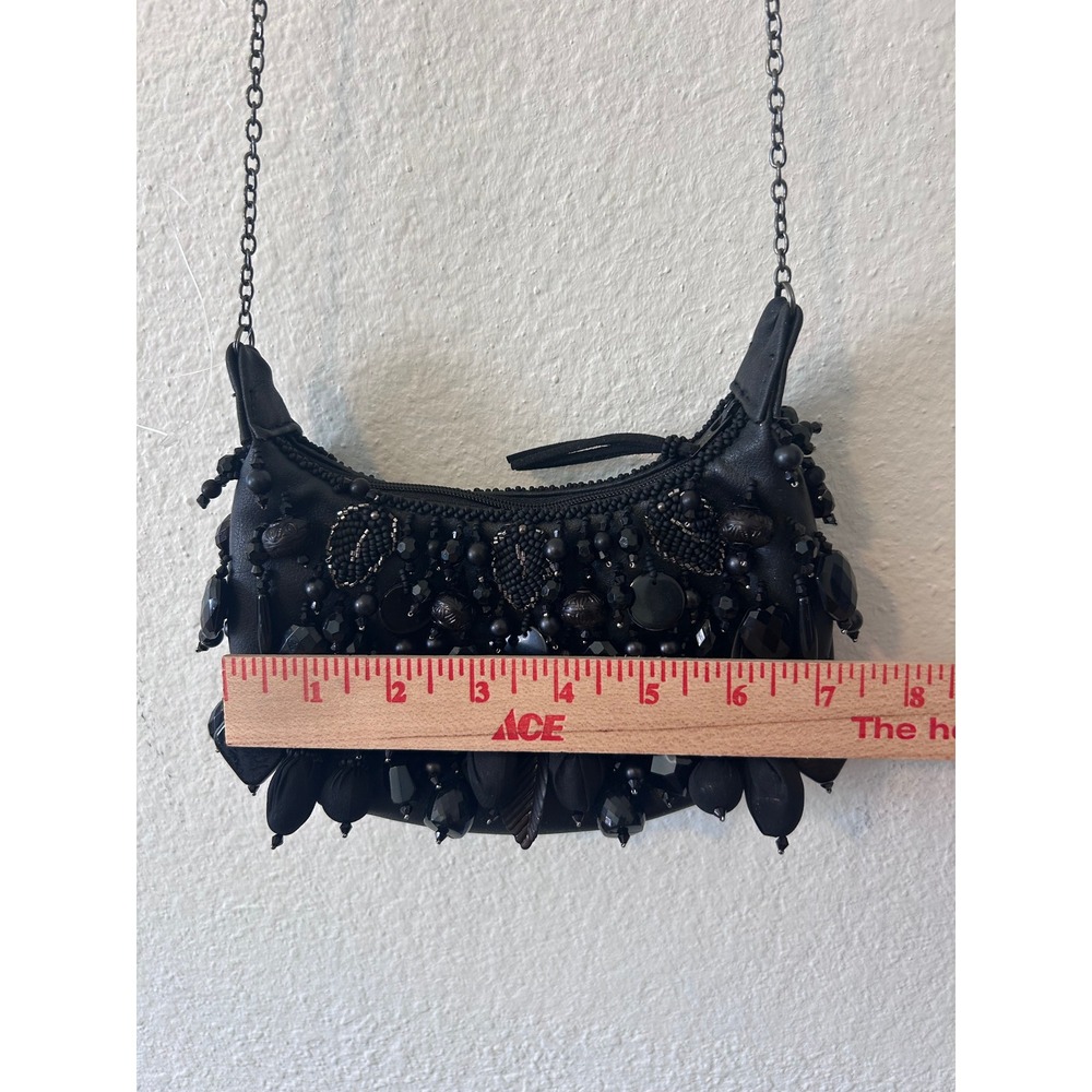 MARY FRANCES Handmade Black Beaded Bauble Mini Handbag Crossbody Chain Bag $215 - Picture 8 of 9